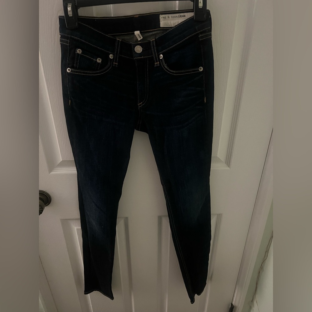 rag & bone Skinny Jeans with Contrast Stitching, Size 25